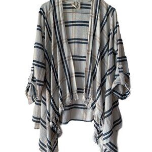 PPLA Clothing Women's beige & blk striped beach coverup kimono shawl cardigan M